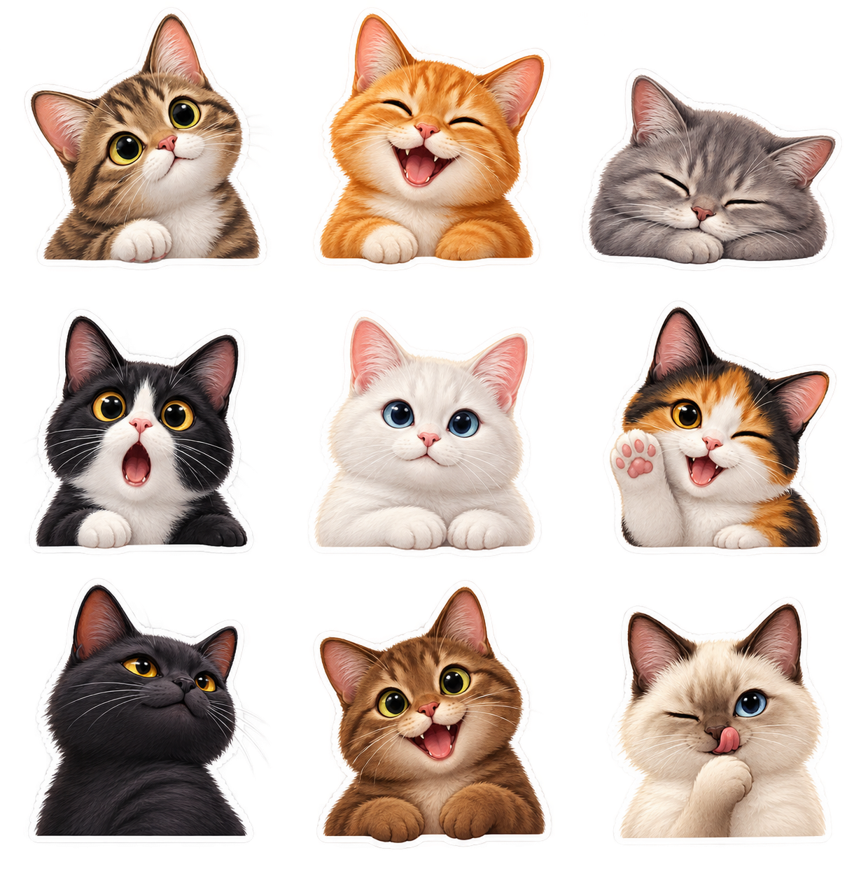 Original cat stickers arranged into a local pack