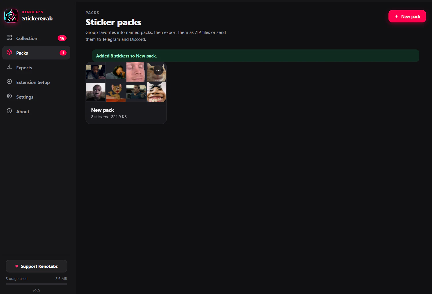 StickerGrab packs overview