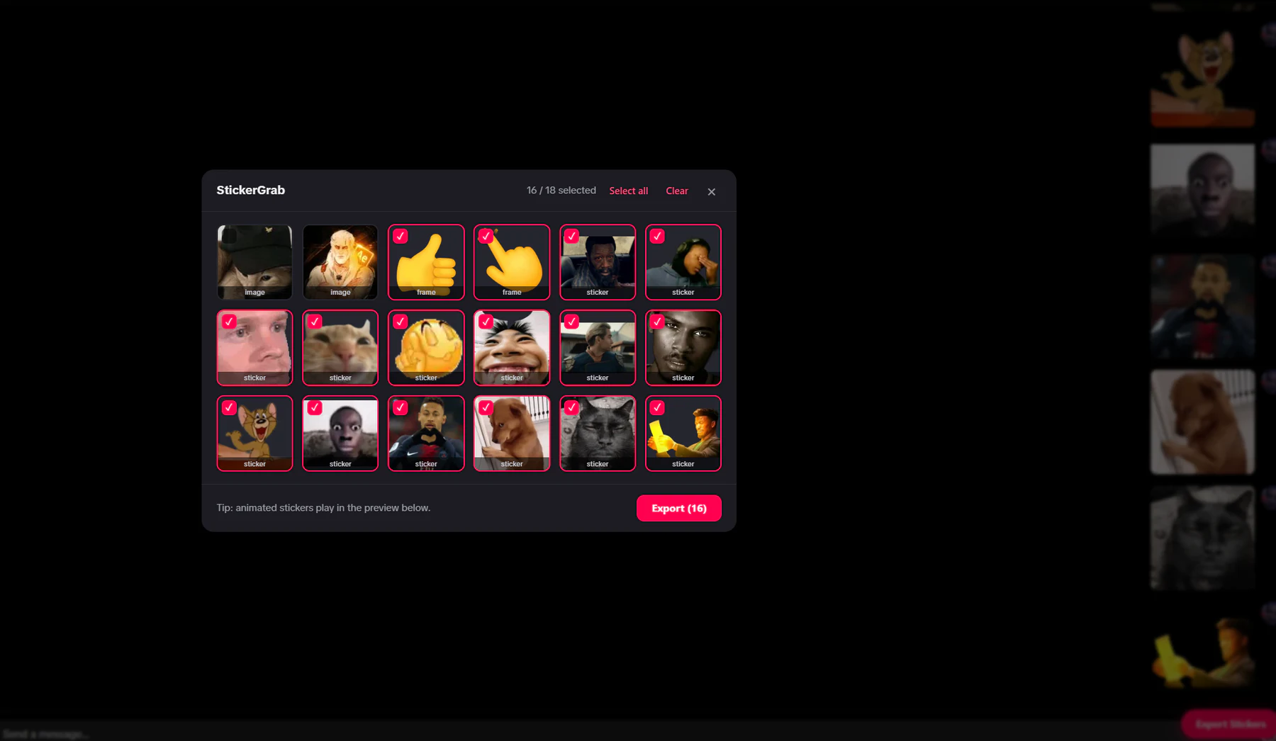 StickerGrab TikTok DM export picker
